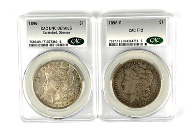 Group of 2 Us Morgan Silver Dollars CAC Graded