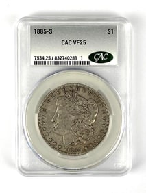 1885 S US Morgan Silver Dollar CAC Graded VF25