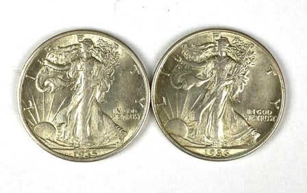 Group of 2 US Walking Liberty Half Dollar