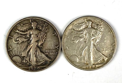 Group of 2 1929 D/S US Walking Liberty Half Dollars