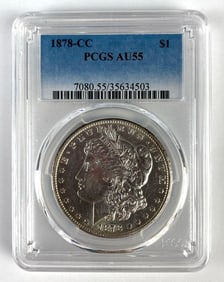 PCGS Graded 1878-CC US $1 Morgan Silver Dollar AU55