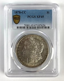 PCGS Graded 1878-CC US $1 Morgan Silver Dollar XF45
