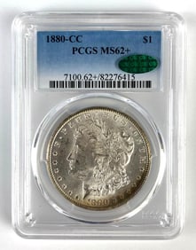 PCGS Graded 1880-CC US $1 Morgan Silver Dollar MS62+ CAC