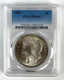 PCGS Graded 1881 US $1 Morgan Silver Dollar MS64+