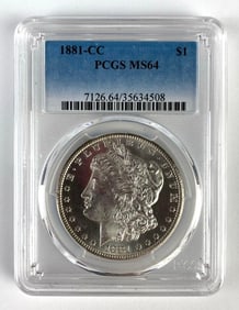PCGS Graded 1881-CC US $1 Morgan Silver Dollar MS64
