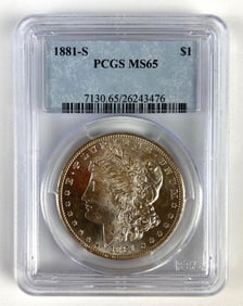 PCGS Graded 1881-S US $1 Morgan Silver Dollar MS65