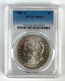 PCGS Graded 1881-S US $1 Morgan Silver Dollar MS64