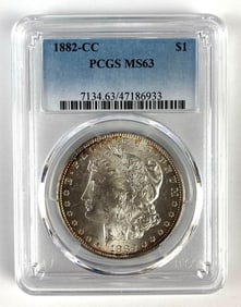PCGS Graded 1882-CC US $1 Morgan Silver Dollar MS63