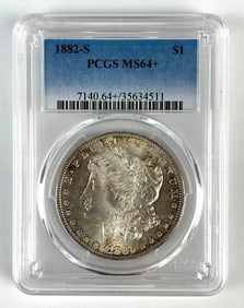 PCGS Graded 1882-S US $1 Morgan Silver Dollar MS64+
