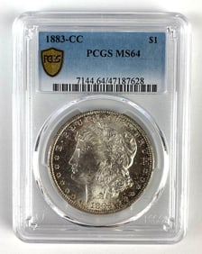 PCGS Graded 1883-CC US $1 Morgan Silver Dollar MS64