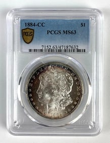 PCGS Graded 1884-CC US $1 Morgan Silver Dollar MS63