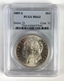 PCGS Graded 1885-S US $1 Morgan Silver Dollar MS62
