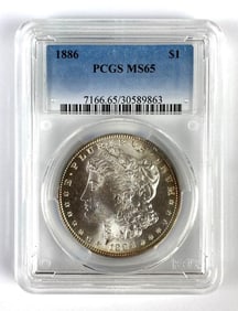 PCGS Graded 1886 US $1 Morgan Silver Dollar MS65