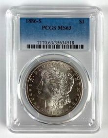 PCGS Graded 1886-S US $1 Morgan Silver Dollar MS63