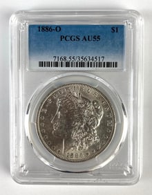 PCGS Graded 1886-O US $1 Morgan Silver Dollar AU55
