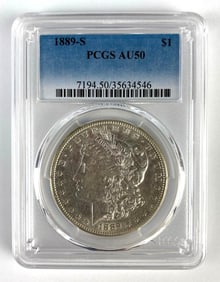 PCGS Graded 1889-S US $1 Morgan Silver Dollar AU50