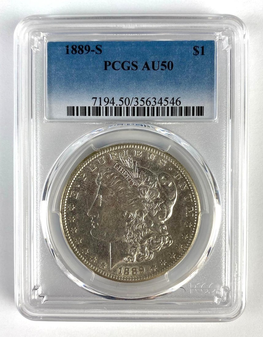 PCGS Graded 1889-S US $1 Morgan Silver Dollar AU50 (1 of 2)