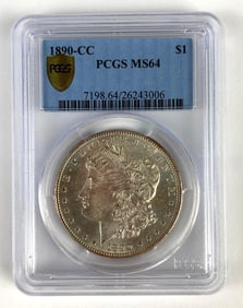PCGS Graded 1890-CC US $1 Morgan Silver Dollar MS64