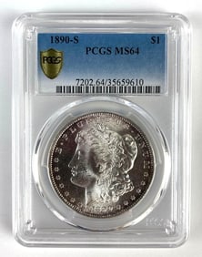 PCGS Graded 1890-S US $1 Morgan Silver Dollar MS64