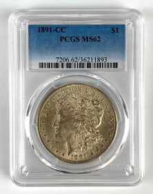 PCGS Graded 1891-CC US $1 Morgan Silver Dollar MS62