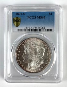 PCGS Graded 1891-S US $1 Morgan Silver Dollar MS63