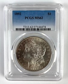 PCGS Graded 1892 US $1 Morgan Silver Dollar MS62