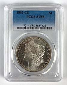 PCGS Graded 1892-CC US $1 Morgan Silver Dollar AU58