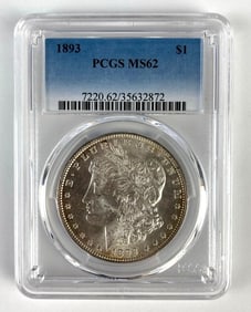 PCGS Graded 1893 US $1 Morgan Silver Dollar MS62