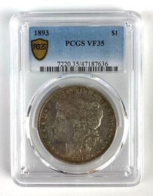 PCGS Graded 1893 US $1 Morgan Silver Dollar VF35