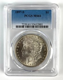 PCGS Graded 1897-S US $1 Morgan Silver Dollar MS61
