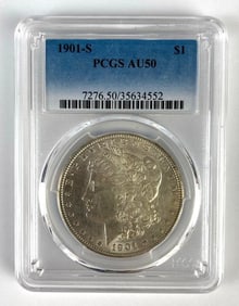 PCGS Graded 1901-S US $1 Morgan Silver Dollar AU50