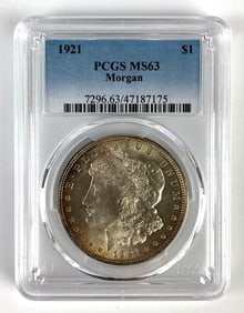 PCGS Graded 1921 US $1 Morgan Silver Dollar MS63