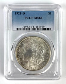 PCGS Graded 1921-D US $1 Morgan Silver Dollar MS64