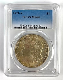 PCGS Graded 1921-S US $1 Morgan Silver Dollar MS64