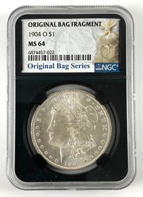 Original Bag Fragment NGC Graded 1904 O US $1 Morgan Silver Dollar MS64
