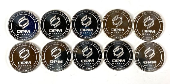 Group of 10 OPM Metal 1 oz .999 Fine Silver Rounds