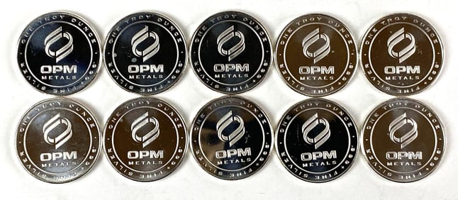 Group of 10 OPM Metal 1 oz .999 Fine Silver Rounds