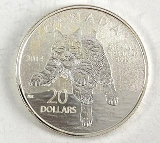 2014 Canada $20 Bobcat .28 oz .999 Fine Silver Coin