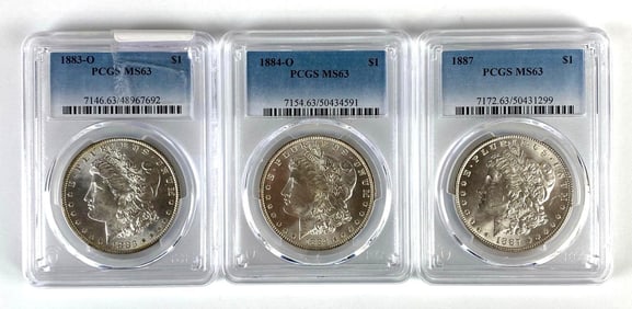 Group of 3 PCGS Graded 1880s Us $1 Morgan Silver Dollars