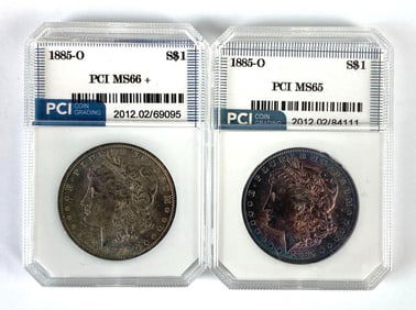 Group of 2 PCI Graded 1885-O US $1 Morgan Silver Dollars