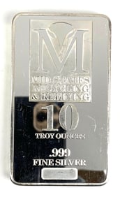 Mid-State Recycling and Refining 10 oz .999 Fine Silver Ingot/ Bar