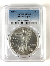 PCGS Graded 1996 U.S. $1 American Silver Dollar MS 69