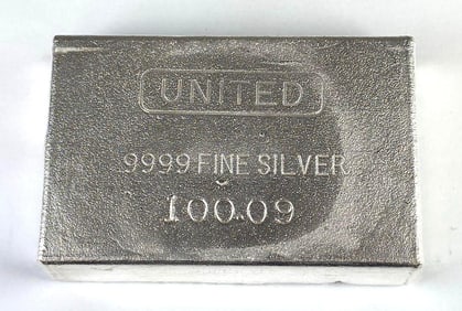 United 100.09 oz .999 Fine Silver Ingot/Bar