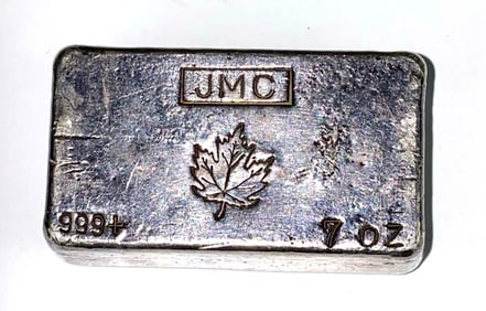 RARE EARLY Johnson Matthey JMC 7 oz .999 Silver Ingot/Bar