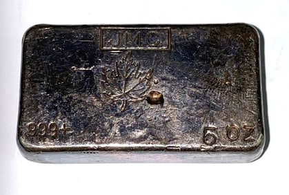 RARE EARLY Johnson Matthey JMC 5 oz .999 Silver Ingot/Bar
