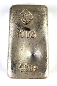 RARE EARLY Johnson Matthey JM 10 oz .999 Silver Ingot/Bar