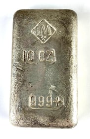 RARE EARLY Johnson Matthey JM 10 oz .999 Silver Ingot/Bar