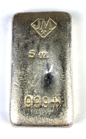 RARE EARLY Johnson Matthey JM 5 oz .999 Silver Ingot/Bar