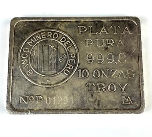 Banco Minero Del Peru 10 oz .999 Silver Ingot/Bar