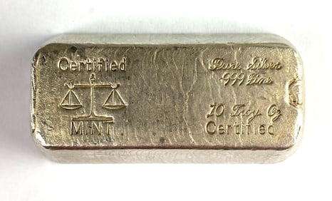 Certified Mint 10 oz .999 Fine Silver Ingot/Bar
